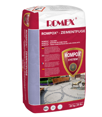 Vandeniui nelaidus modifikuoto cemento grindinio siūlių užpildas, skirtas visoms transporto apkrovų klasėms ROMPOX® – CEM,  25 kg.