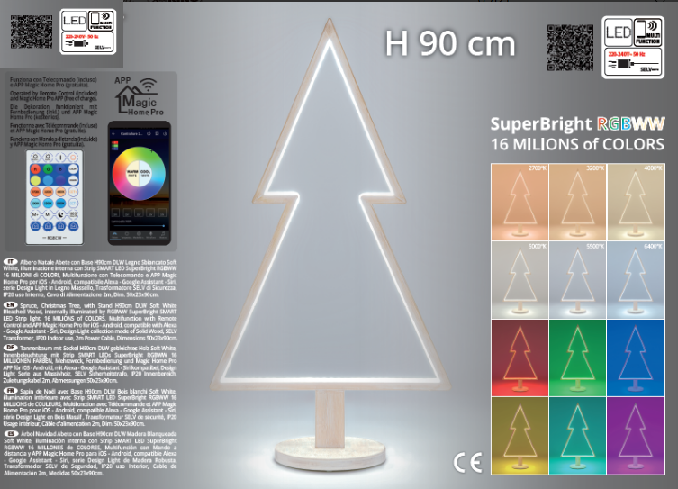 Šviečianti įv. spalvomis LED eglė, 90 cm - Image 12