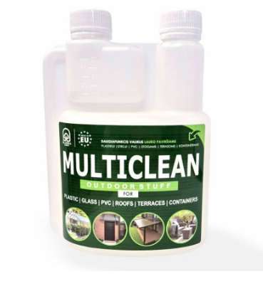 Valymo priemonė "Multiclean" (ypač rekomenduojama PVC lauko baldams ir terasinėms lentoms)